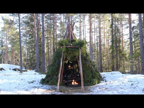 Building a Winter Survival Shelter - Tipi - Bushcraft Skills