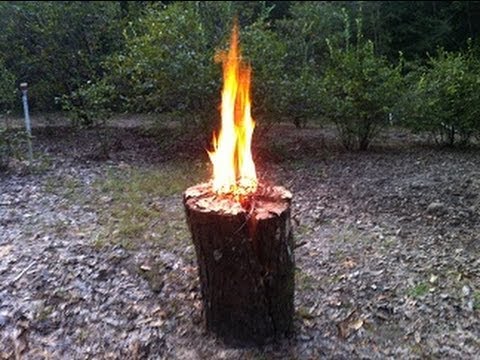 Swedish fire torch.One log fire. Neat trick for patio/camping