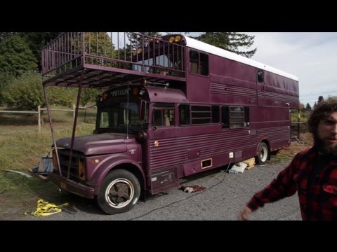 Tour of Double Decker School Bus Conversion - Tiny House - ep. 02