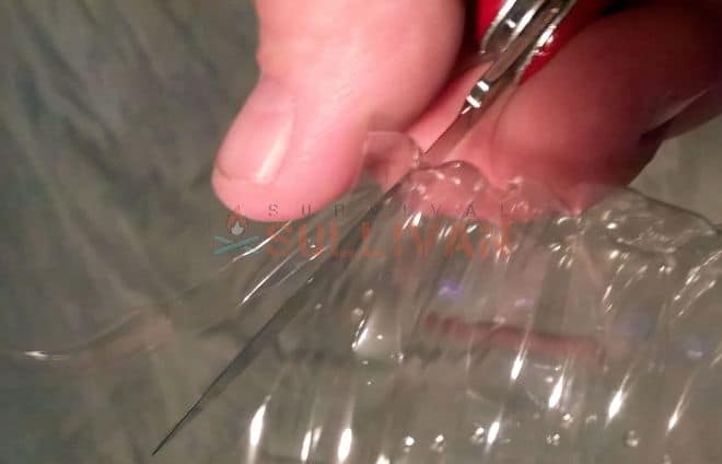 cutting cordage strips from water bottle