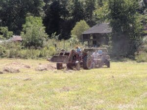 baling hay with a tractor