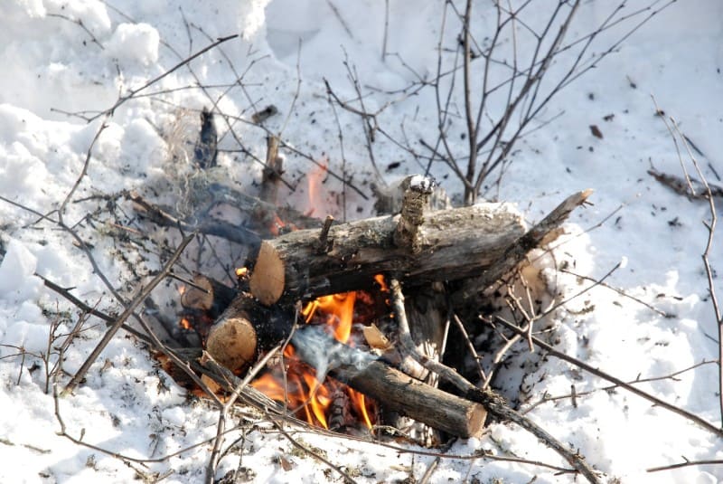 camp fire in snow