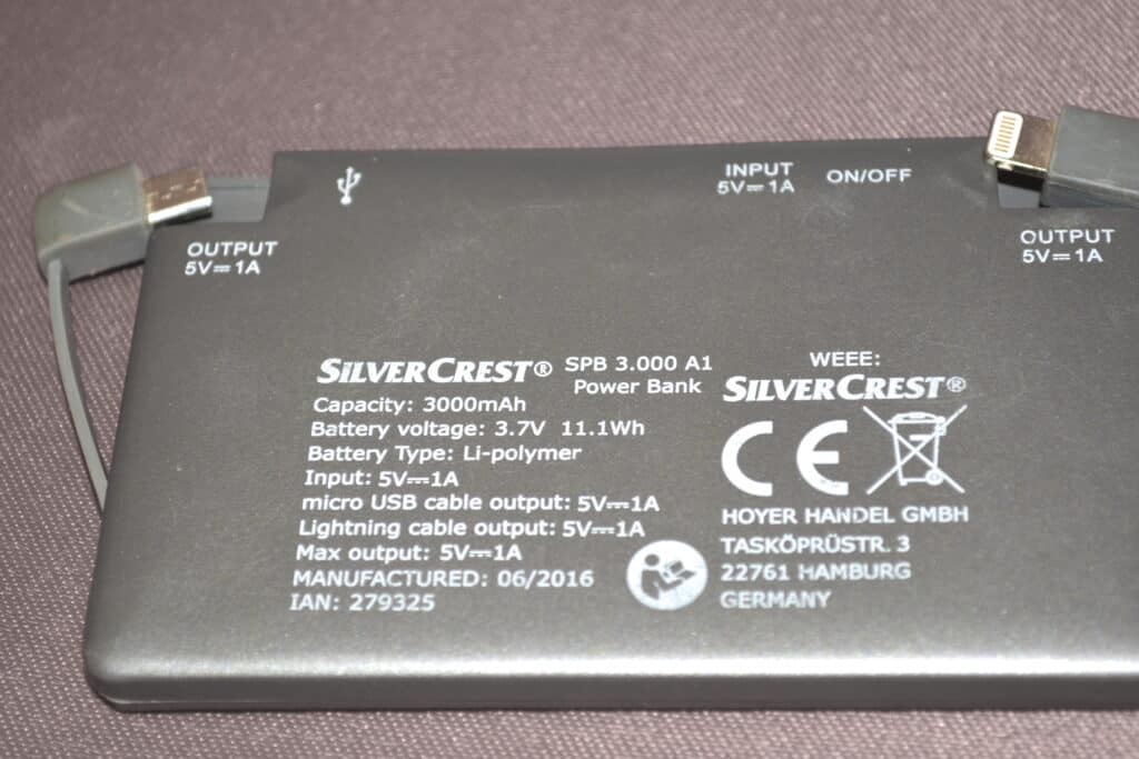 back side of a SilverCrest battery bank