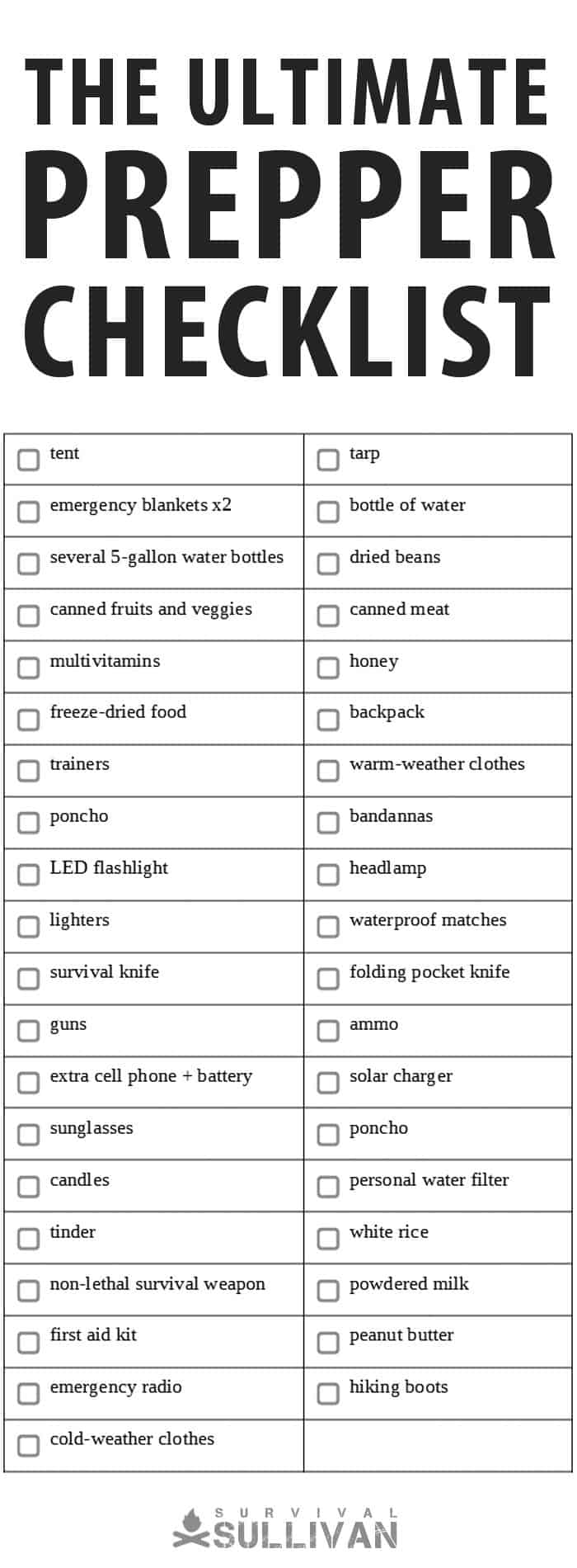 Printable Preppers Checklist