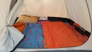 sleeping bag inside tent