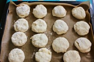 buttermilk biscuits on the left compared to the plain baking soda on the right