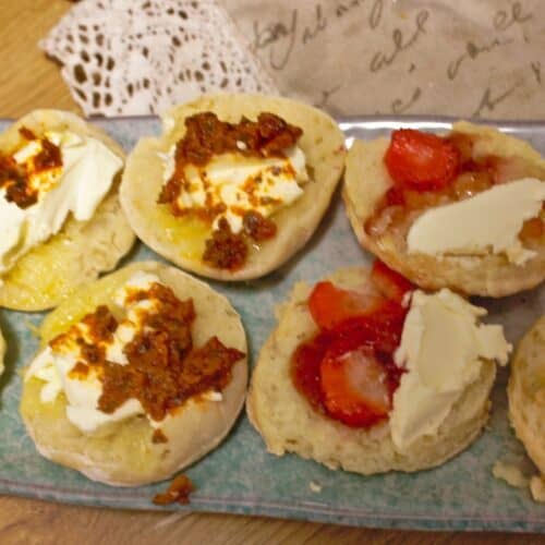 Pioneer biscuits with savory and sweet toppings