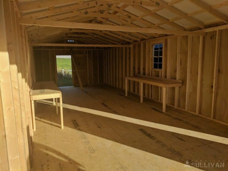 before photo of the inside of an Amish shed