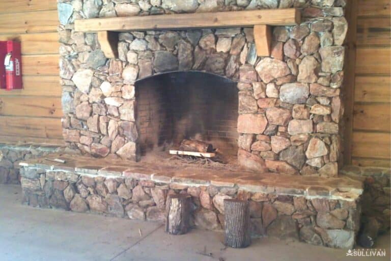 an indoor fireplace