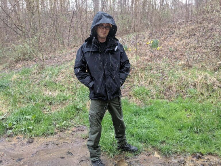man wearing tactical raingear