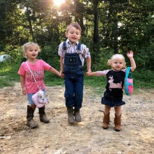 three toddlers on the survival homestead