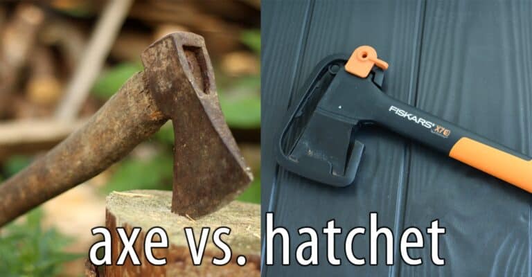 an ax (on the left) and a hatchet (on the right)