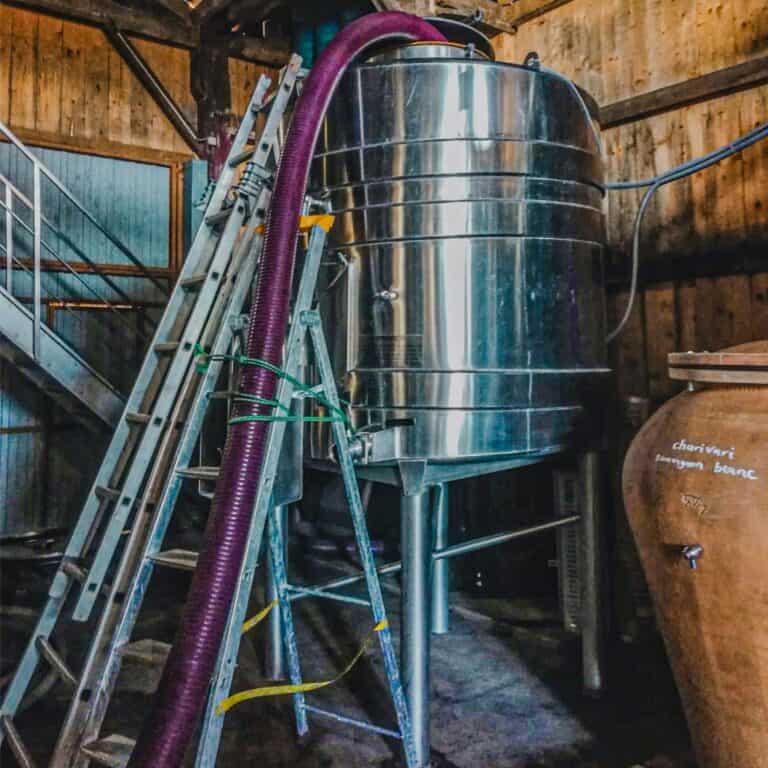 homemade distillery in a barn