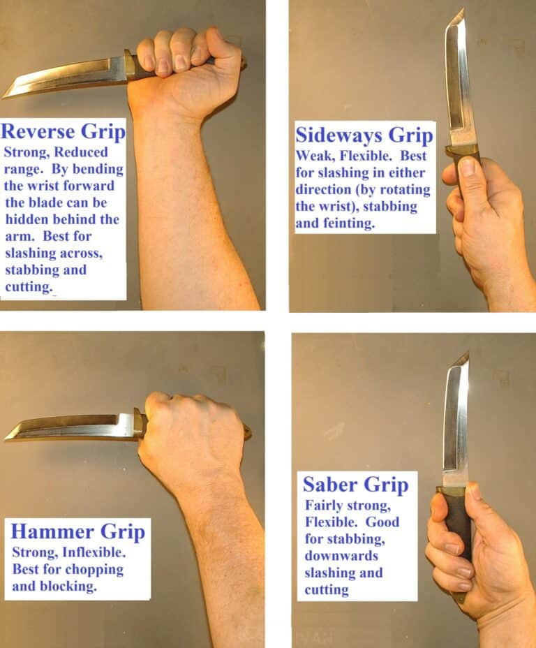the 4 knife self defense grips with tips for each