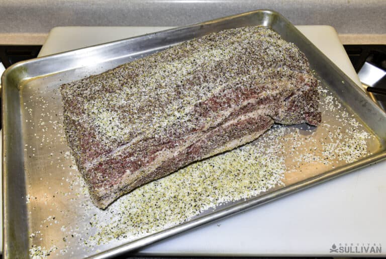 pork loin shoulder rubbed with the curing salts and spices