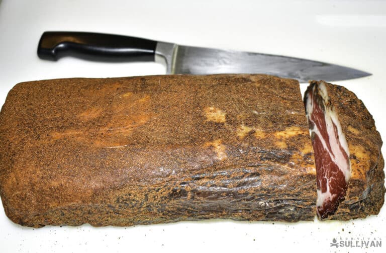 pork loin transformed into Lonzino and ready to cut and enjoy