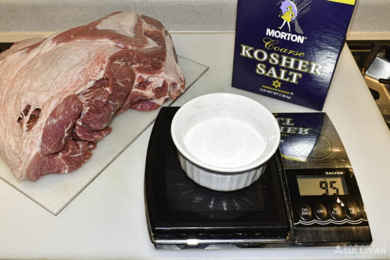 salt weighed out to cure a pork shoulder that weighed 3100 grams