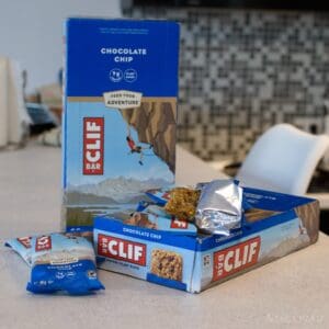 two Clif bars boxes on kitchen counter