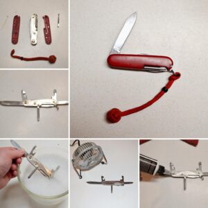 cleaning a swiss army knife collage