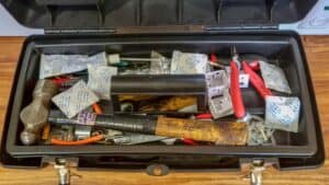 tools and silica gel packets inside toolbox