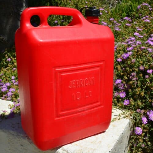 red 10 liter Jerry petrol can