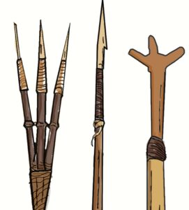drawing of three primitive spear tips