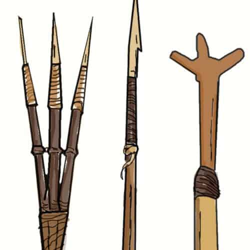 drawing of three primitive spear tips