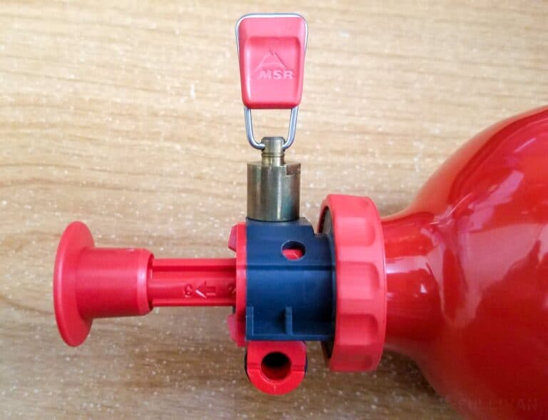 Whisperlite stove close-up of fuel control valve