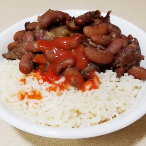 beans and rice with hot sauce seasoning