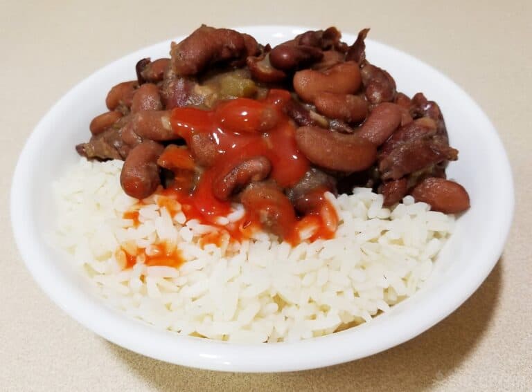 beans and rice with hot sauce seasoning