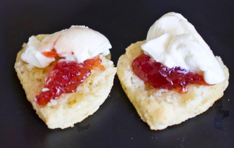 Buttermilk biscuits with strawberry jam and vanilla double cream Greek yoghurt. Photo by Jeanie Beales.
