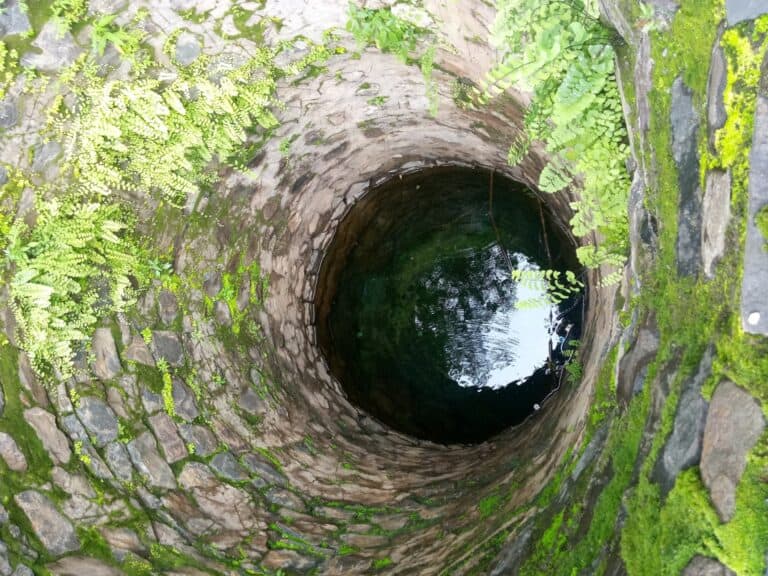 looking down a well