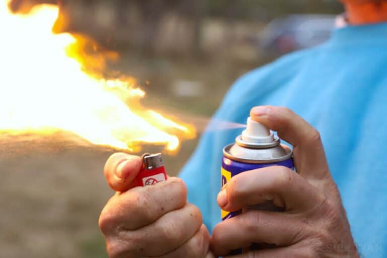 lighting WD-40 with lighter