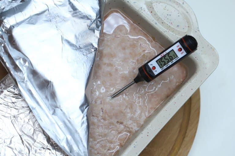 meat thermometer inside loaf pan