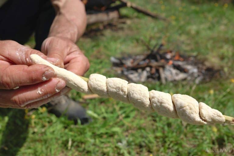 wrapping dough around stick