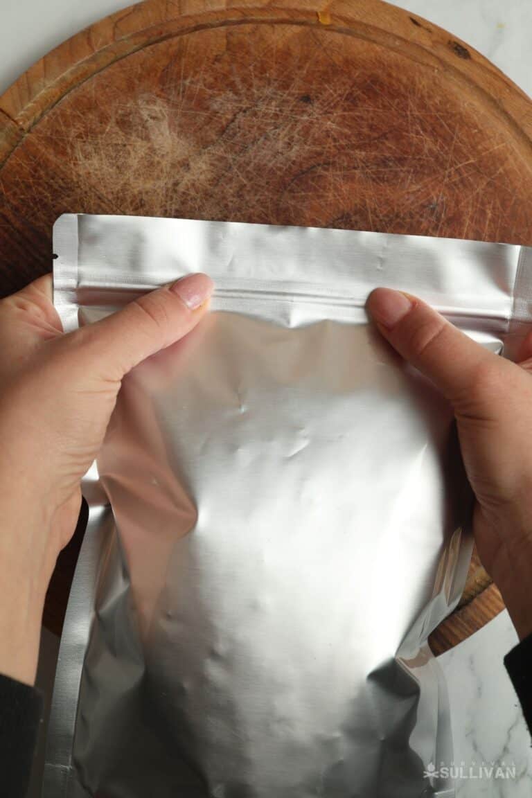 closed Mylar bag with food inside