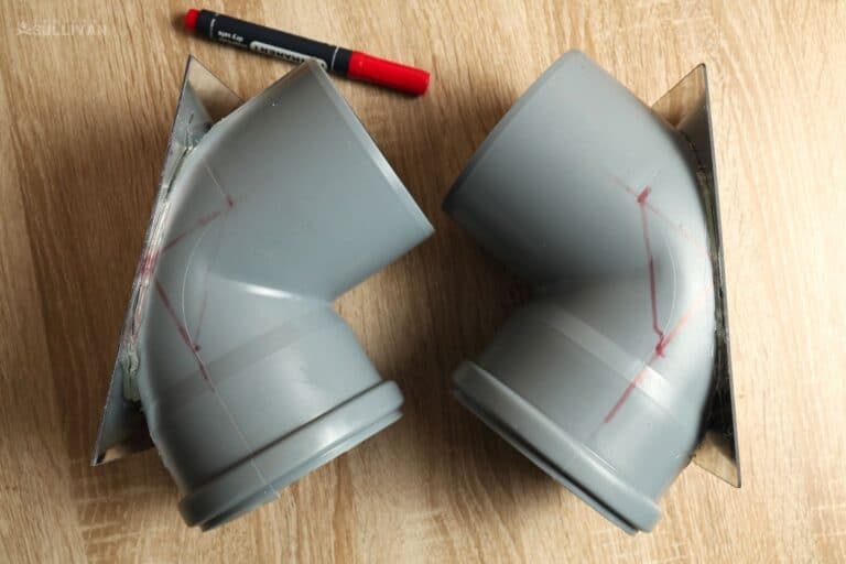 PVC pipe elbows with glued mirrors