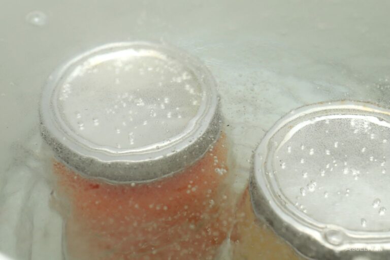 jars of tomato sauce simmering in water bath
