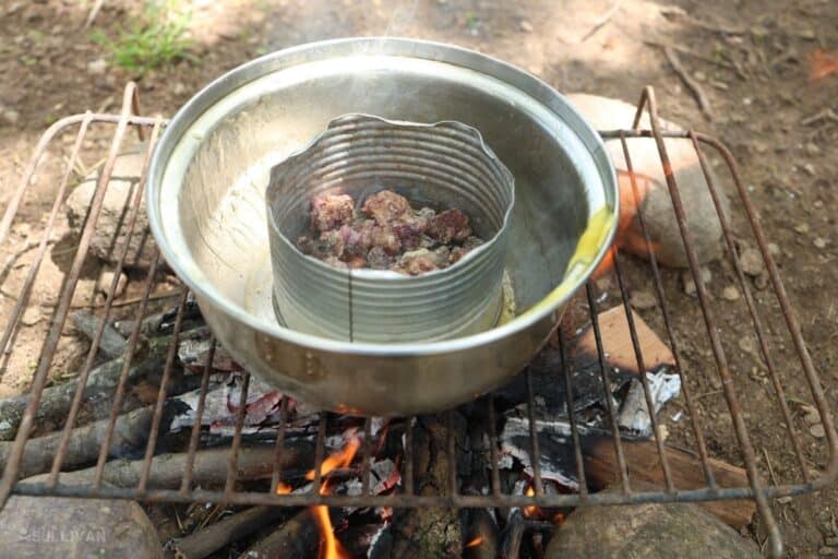 sap in double boiler over campfire