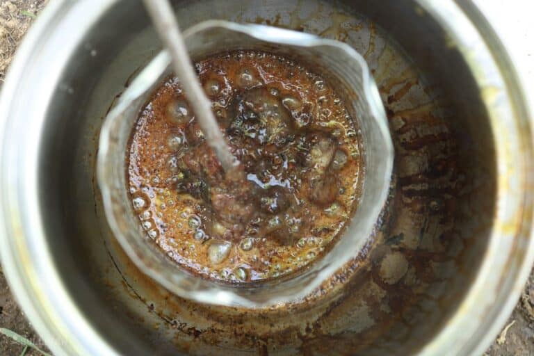 stirring sap over heat source